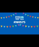 Bunting with text reading "#NHS75"