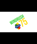 Text reads "Windrush 75. Celebrating the UK's DNA"